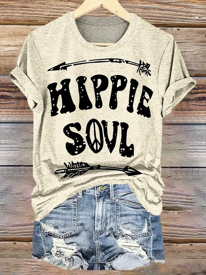 Letter Short Sleeve Crew Neck Boho Dress