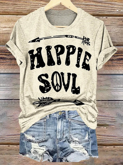 Letter Short Sleeve Crew Neck Boho Dress
