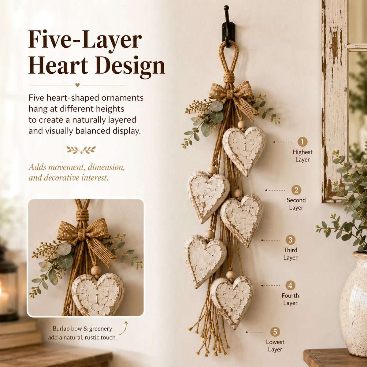 Alinora - Distressed Heart Tassel Wall Accent