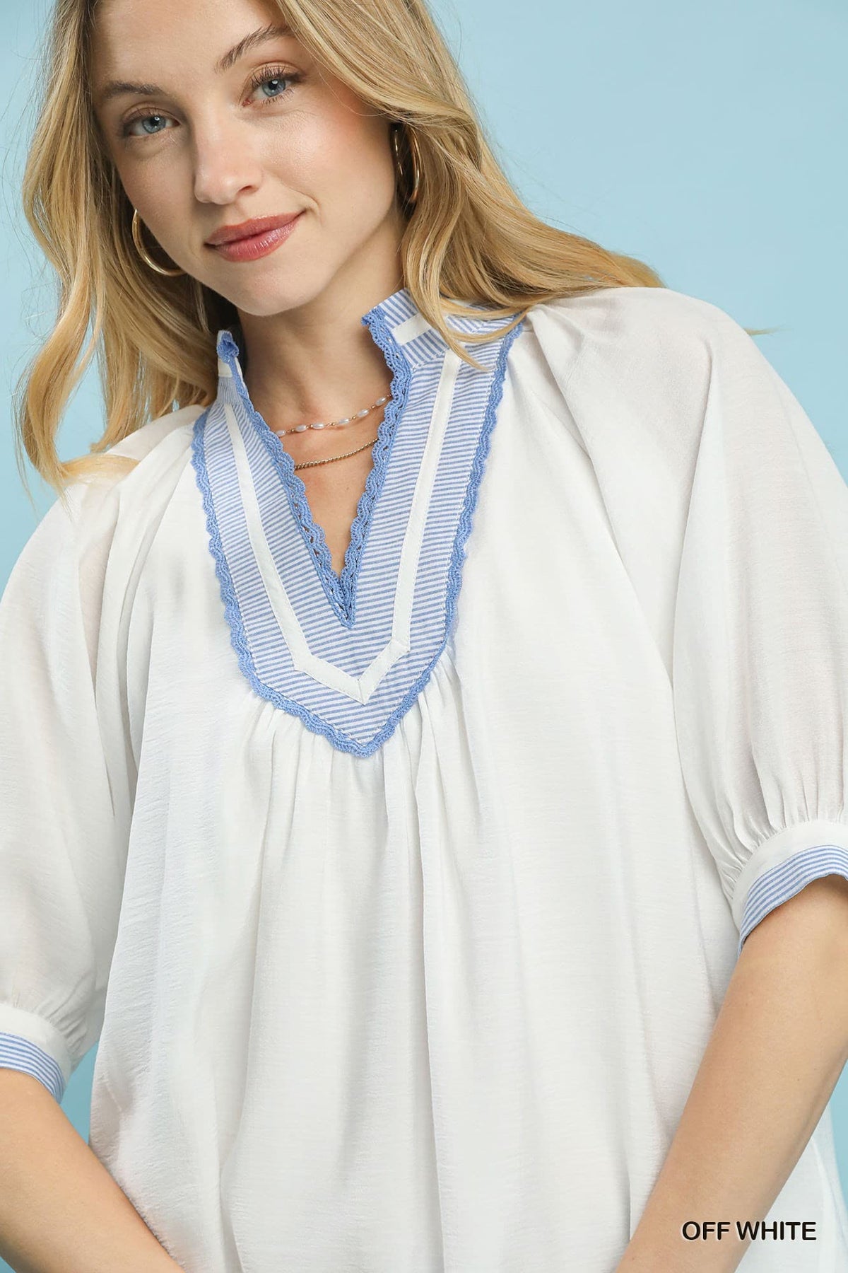 UMGEE White Blue Contrast Top