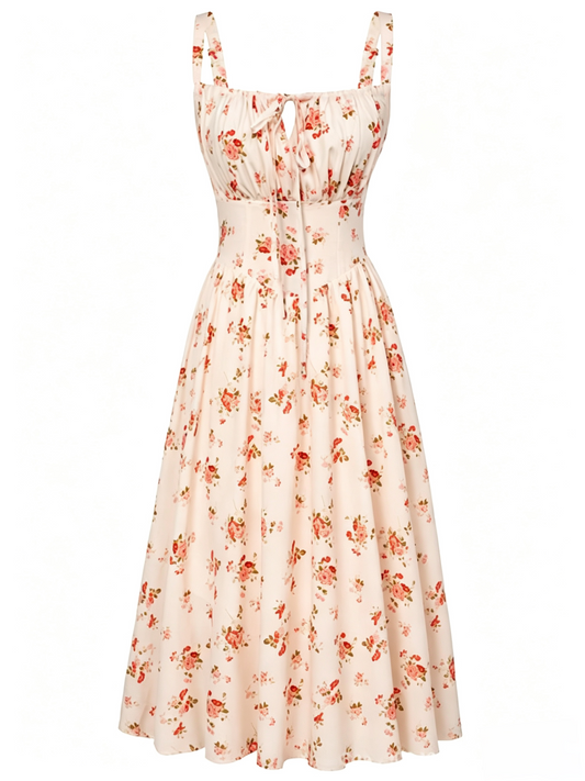 🌸 HOT SELLER | 50% OFF Women's Floral Corset Midi Dress – Summer Vacation Milkmaid Sundress