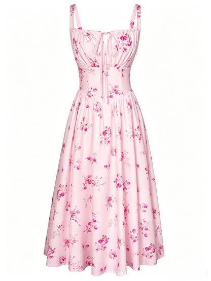 🌸 HOT SELLER | 50% OFF Women's Floral Corset Midi Dress – Summer Vacation Milkmaid Sundress