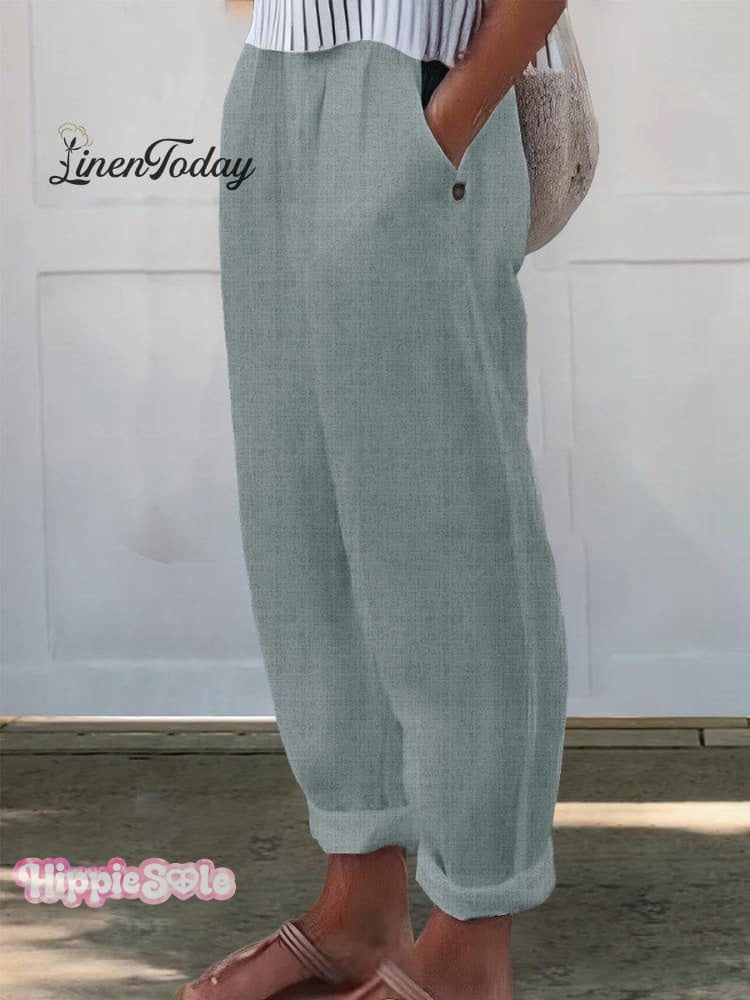 Women's Printed Cotton And Linen Casual Pants