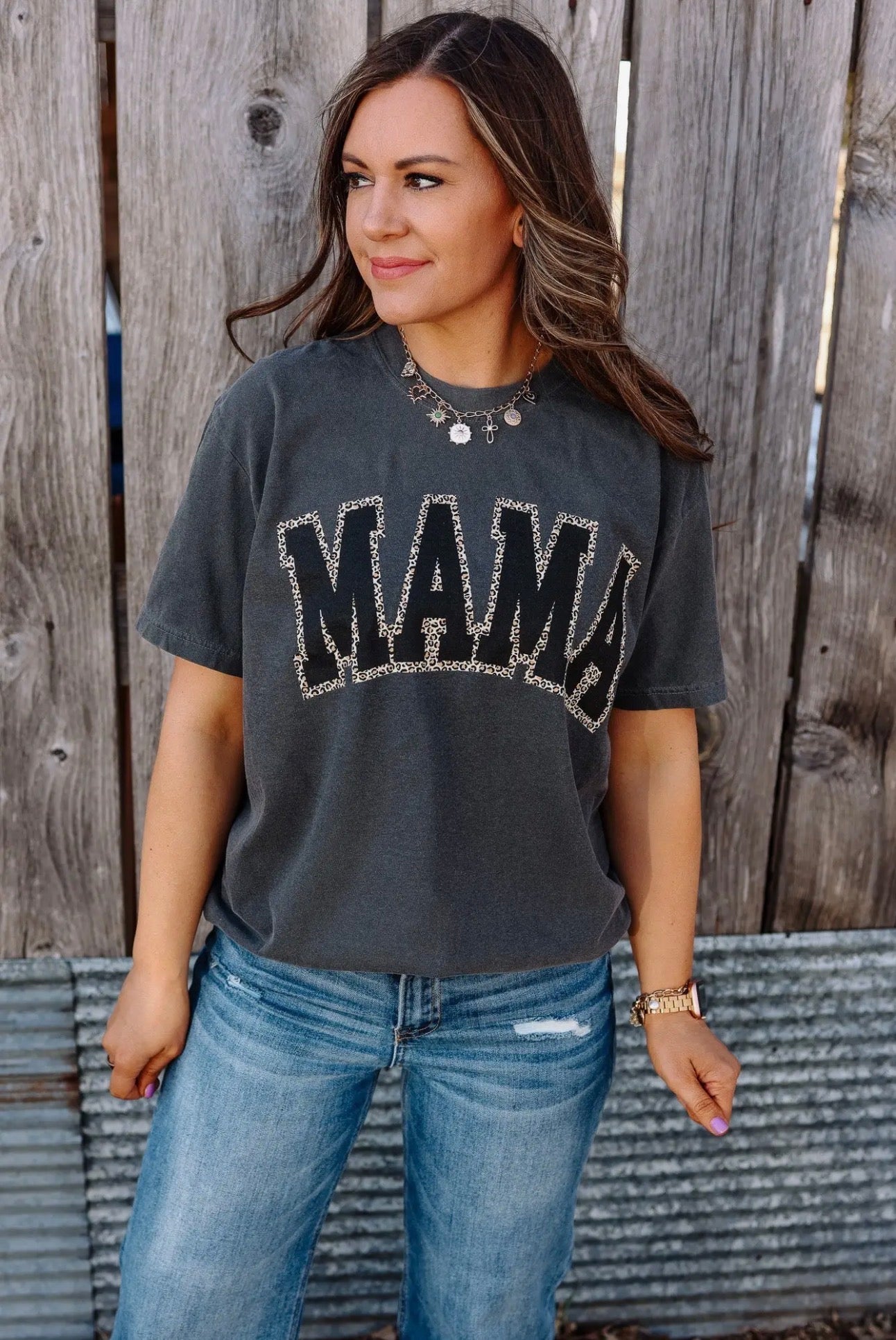 Comfort Colors Mama Outline Leopard Tee