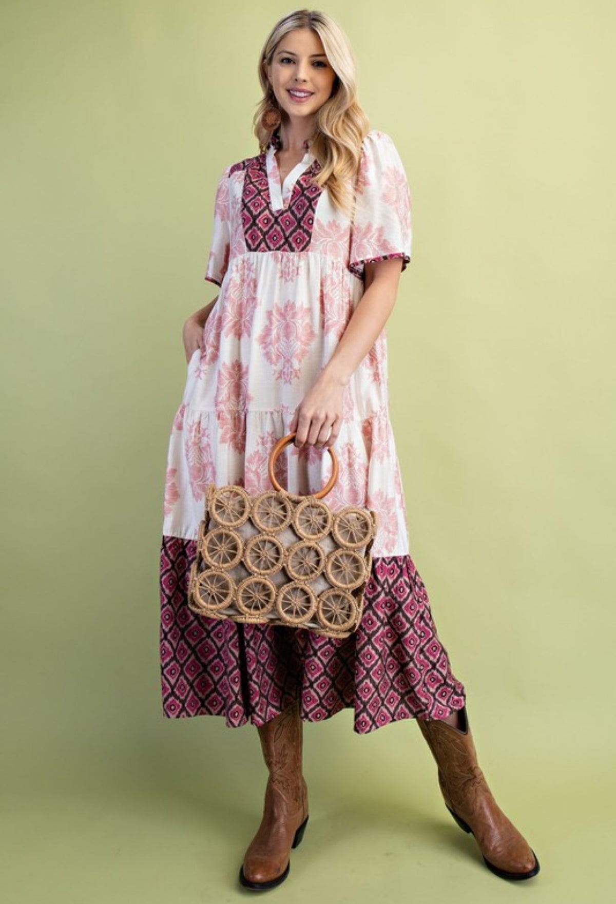 Blush Mix Print Midi Dress