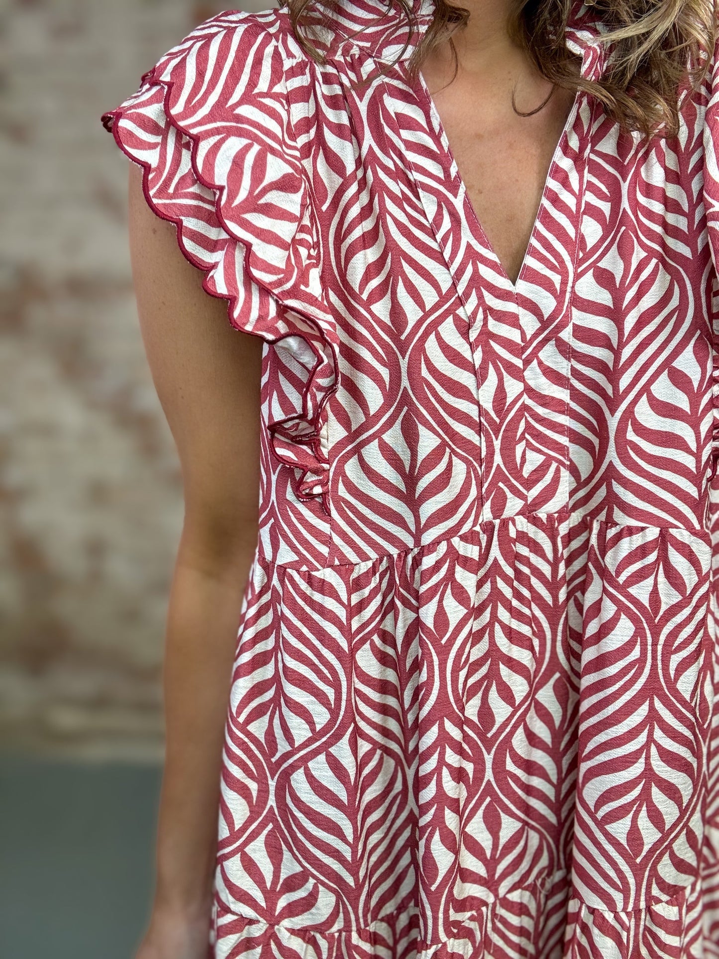 UMGEE Leaf Print Abstract Dress Rose