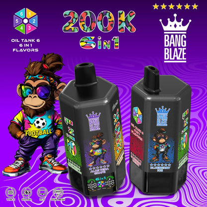 Bang Blaze 200000 200K Puffs 6 in 1 Flavors &  6 oil tanks Rechargeable LCD Display Disposable Vape