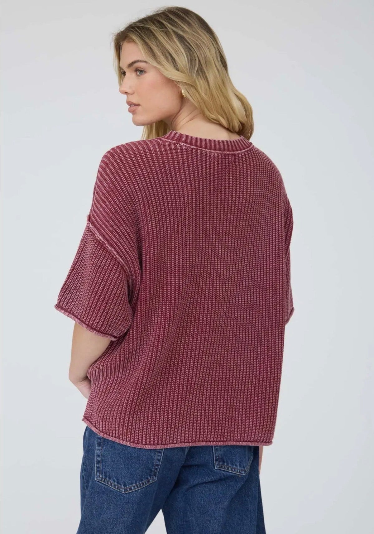 Washed Crew Sweater Burgundy