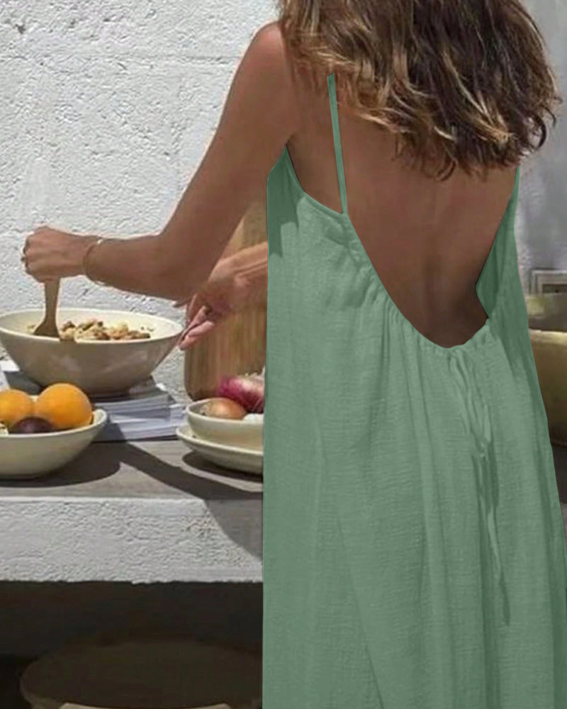 💃LAST DAY SAEL 50% OFF!!✨Women's Solid Color Cami Lounge Dress, Elegant Sleeveless Long Dress for Summer, Ladies Sleepwear for Indoor Wear💕