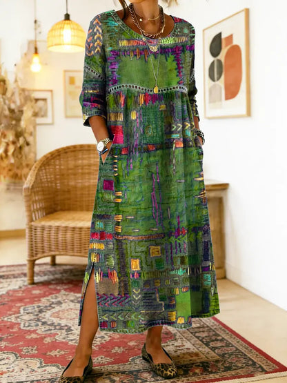 Maelle - Printed Loose Midi Dress Casual Fit