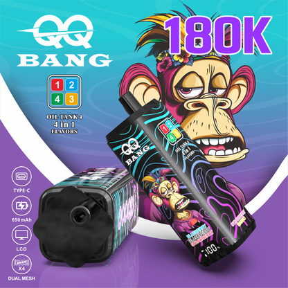 QQ Bang 180000 180K Puffs 4 In 1 Flavors LCD Display Rechargeable Disposable Vape