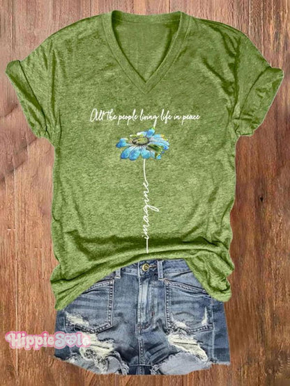 Imagine All The People Living Life In Peace Art Casual T-shirt