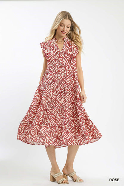 UMGEE Leaf Print Abstract Dress Rose