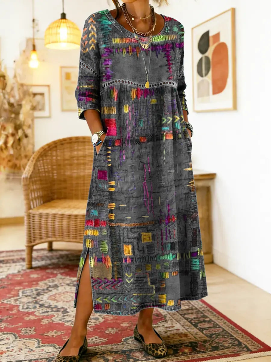 Maelle - Printed Loose Midi Dress Casual Fit