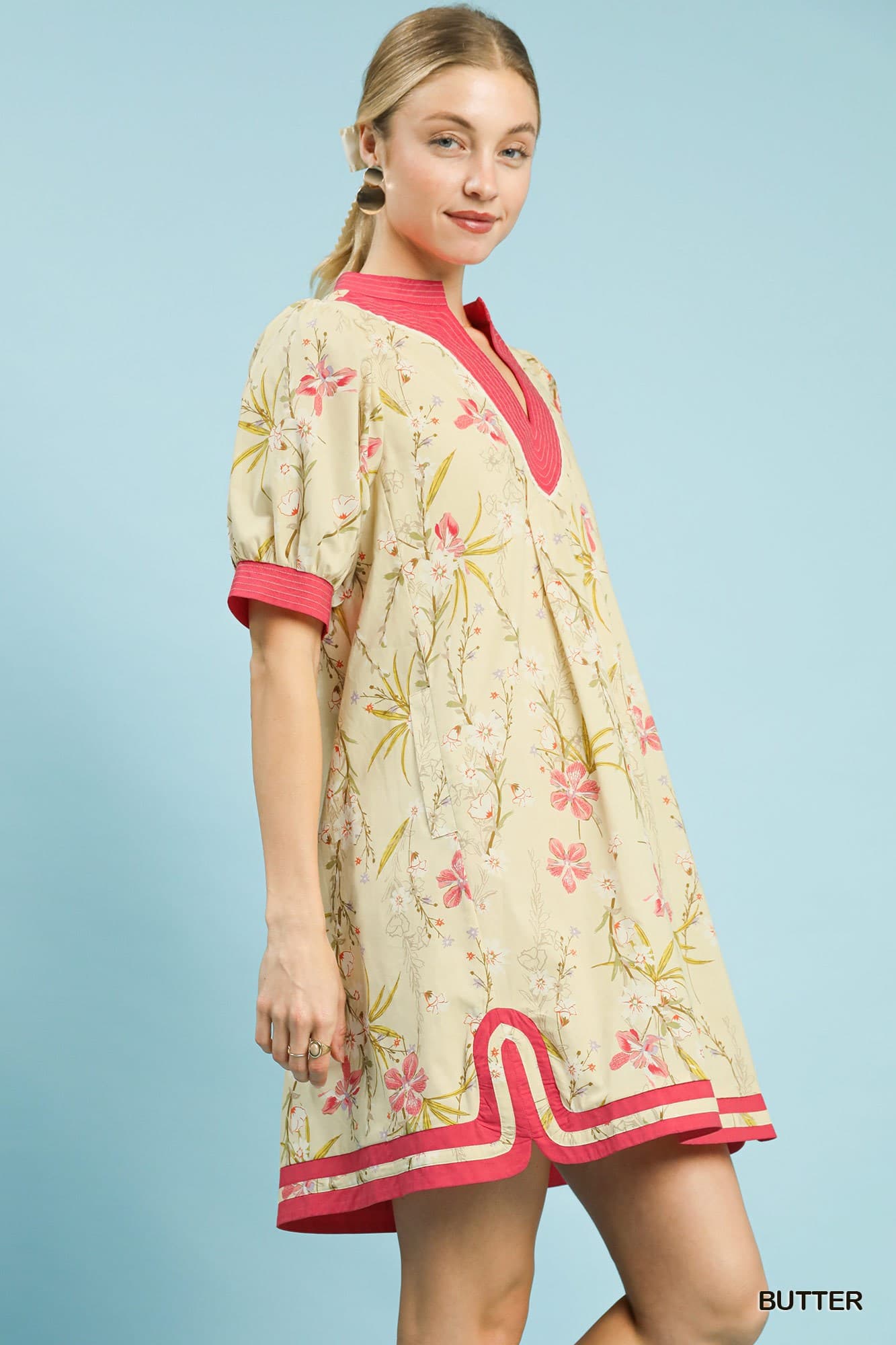 UMGEE Butter Yellow Floral Contrast Dress