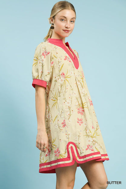 UMGEE Butter Yellow Floral Contrast Dress