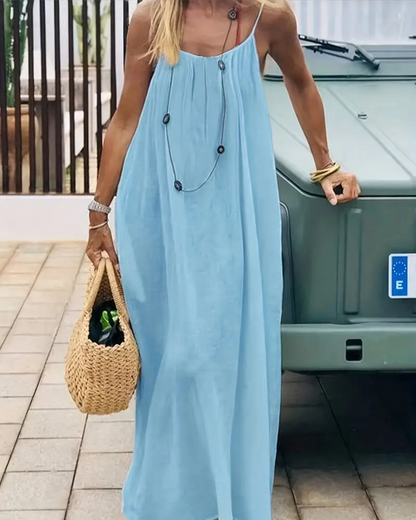 💃LAST DAY SAEL 50% OFF!!✨Women's Solid Color Cami Lounge Dress, Elegant Sleeveless Long Dress for Summer, Ladies Sleepwear for Indoor Wear💕