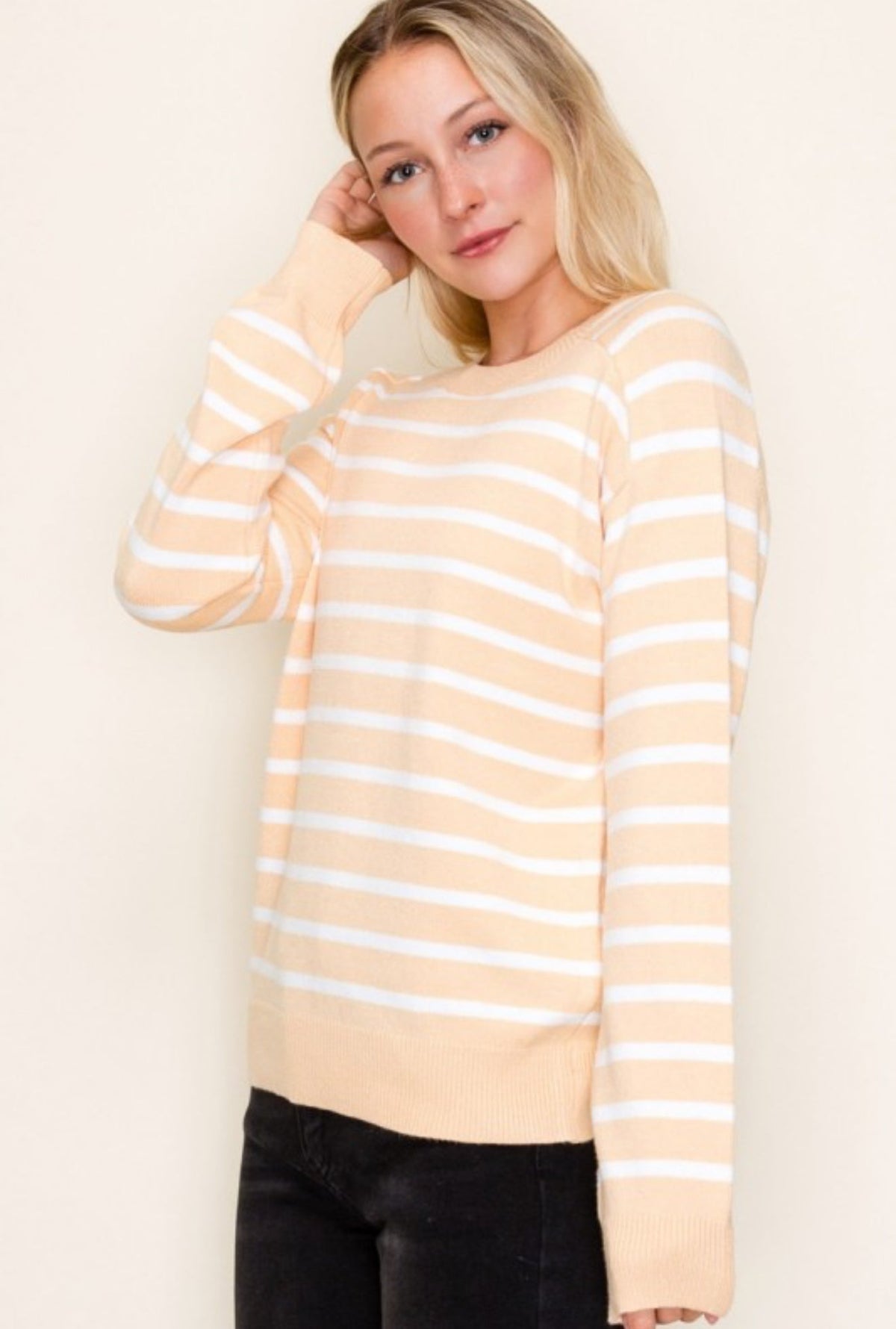 Stripe Crew Neck Sweater Top Yellow