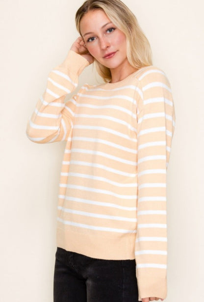 Stripe Crew Neck Sweater Top Yellow