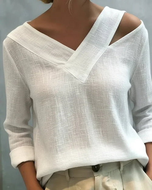 Calira - Soft-Touch V-Neck Off-Shoulder Top