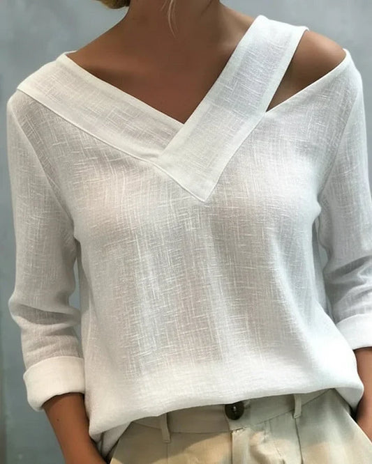 Calira - Soft-Touch V-Neck Off-Shoulder Top