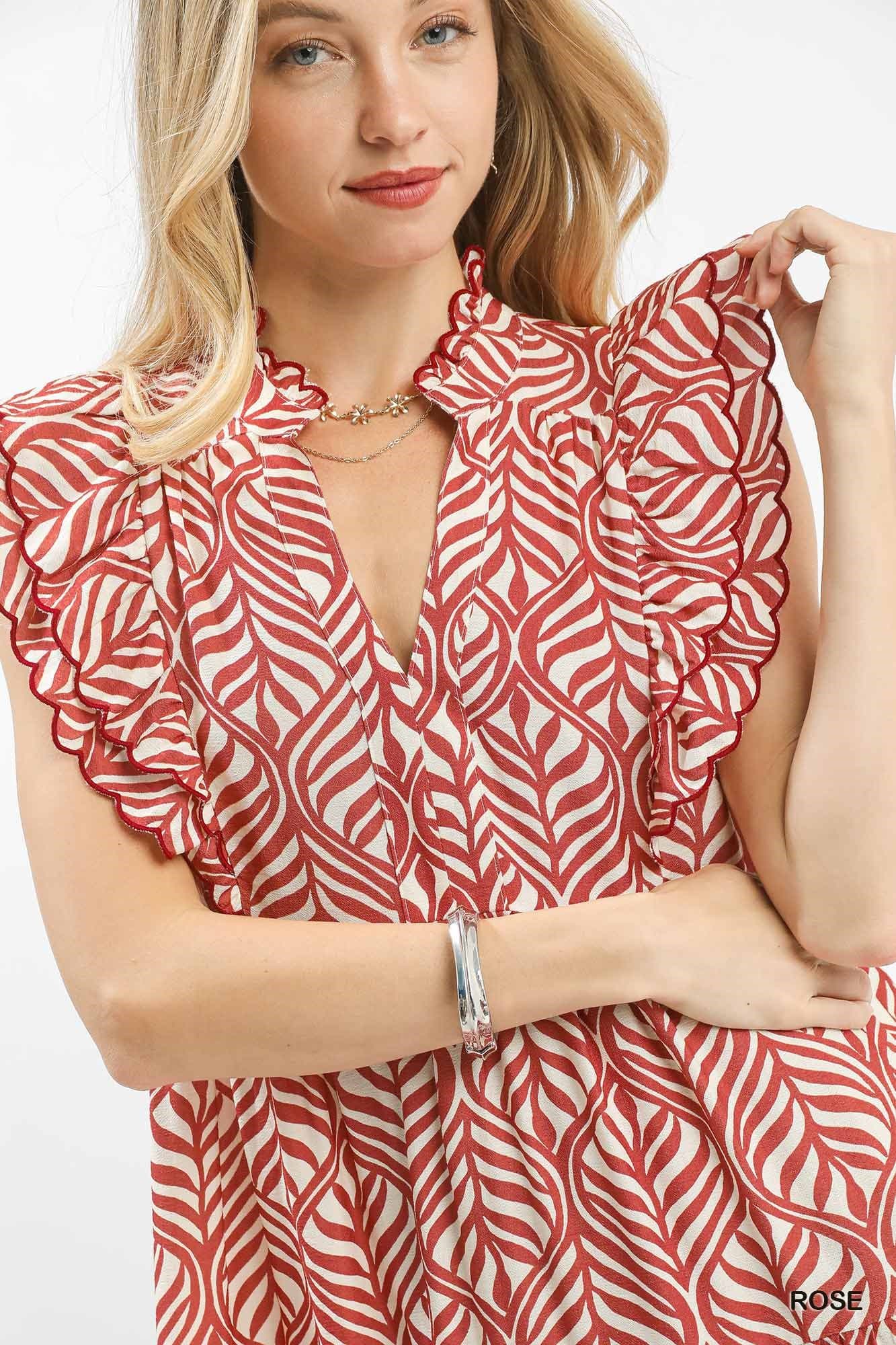 UMGEE Leaf Print Abstract Dress Rose