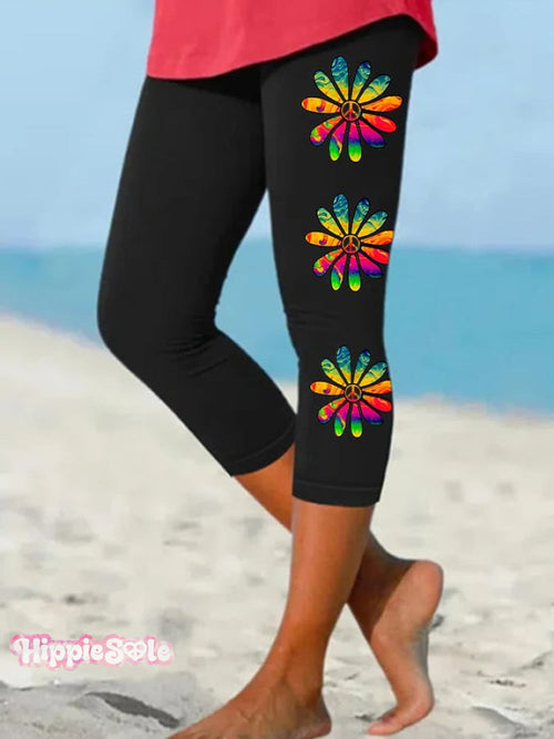 Buy 3 Get 10% OffWomen's Hippie Flowers Cropped Leggings