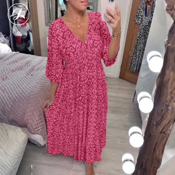 💖LAST DAY SALE 50% OFF💖Bohemian casual print V-neck waist wrap long dress
