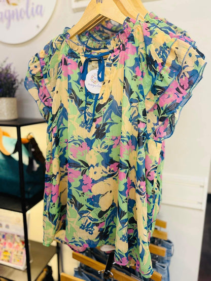 UMGEE Floral Top Blue Mix