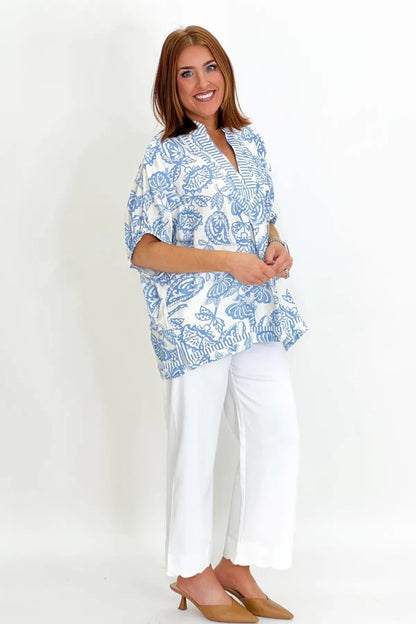 UMGEE Botanical Contrast Top Blue Mix