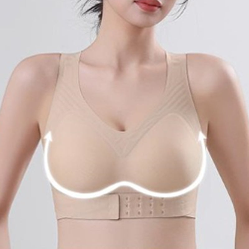 【Postural correction】Women’s Beige Wireless Bra, Soft Breathable Non-removable Moulded Cups, Yoga Fitness Sportswear for Gym & Daily Training