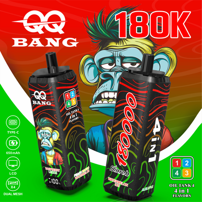 QQ Bang 180000 180K Puffs 4 In 1 Flavors LCD Display Rechargeable Disposable Vape