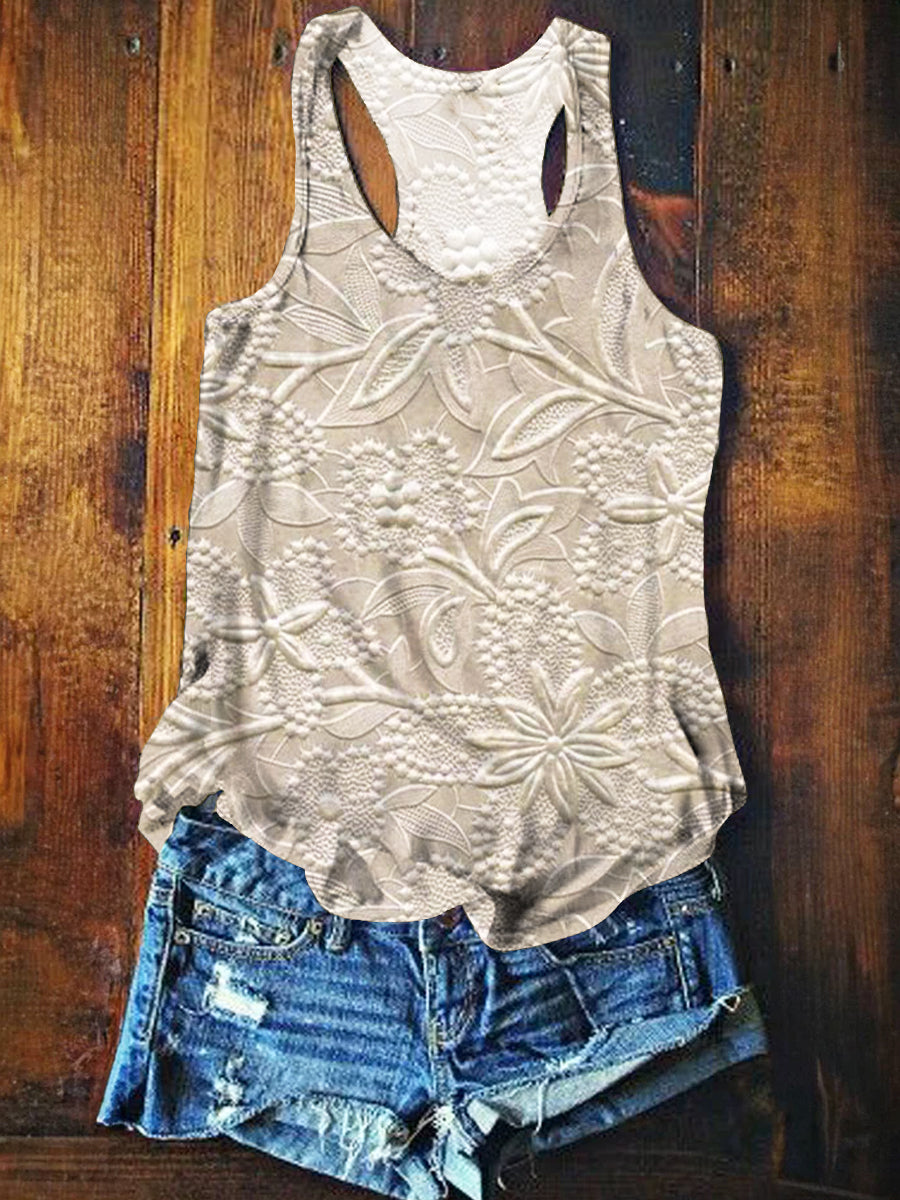 Women's Vintage Floral Texture Print Tank Top