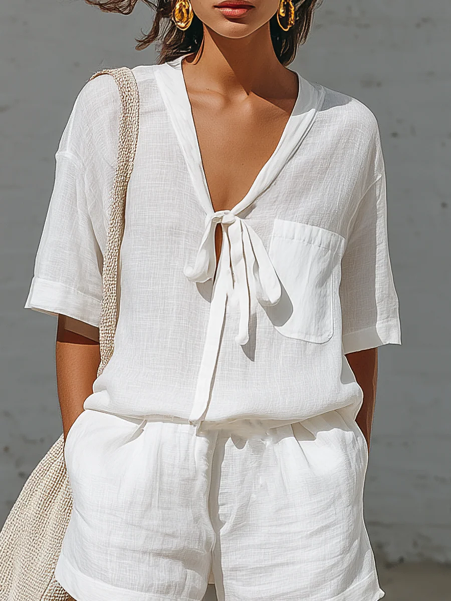 Aisla - Casual Two Piece Neck Short Set