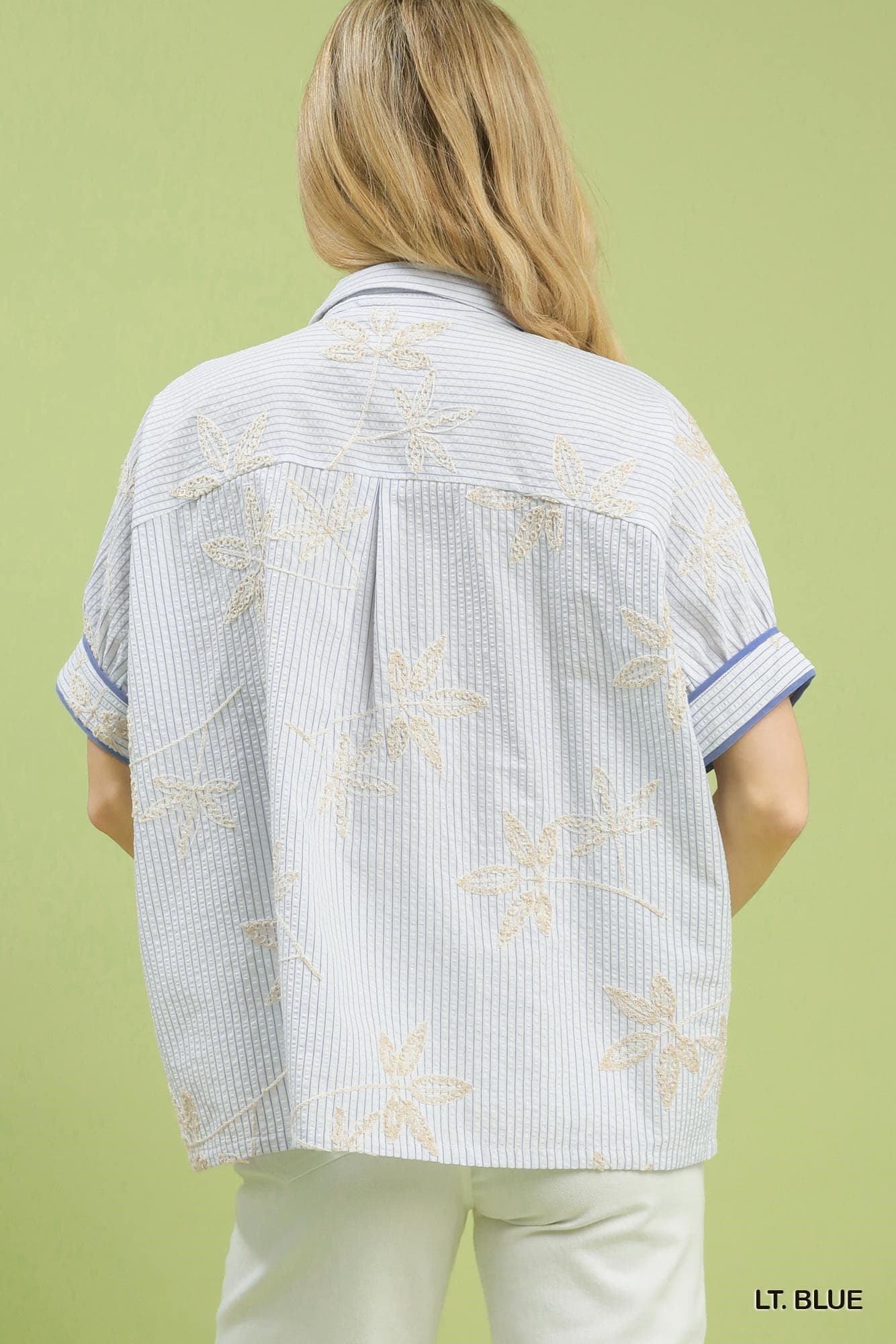 UMGEE Stripe Embroidered Top Light Blue