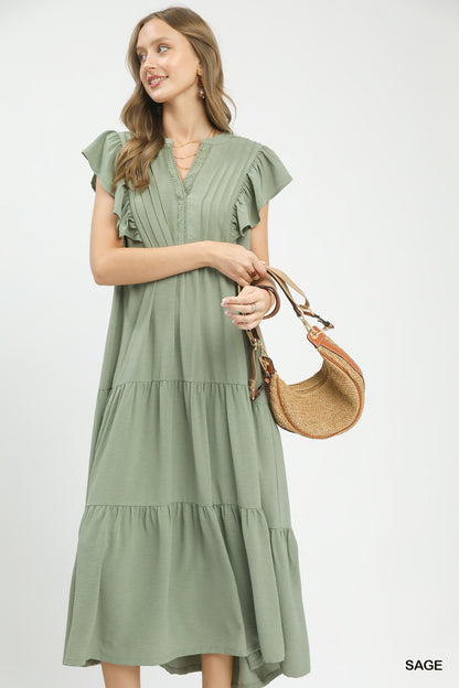 UMGEE Ruffle Sleeve Midi Dress Sage