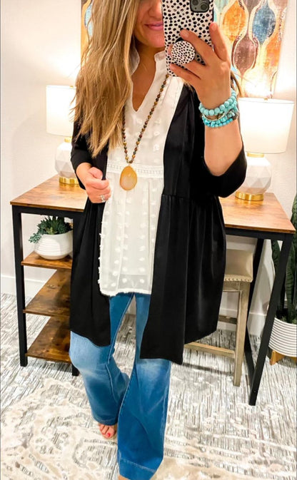 Black Lightweight Solid Layering Cardigan