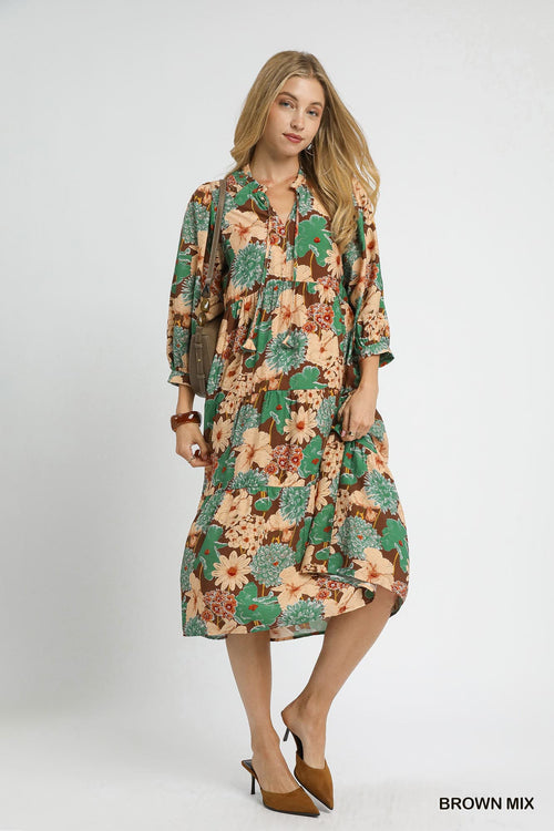 UMGEE Mixed Floral Tiered Midi Dress