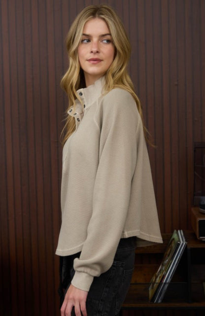 Elevated Basics Snap Henley Pullover Mocha
