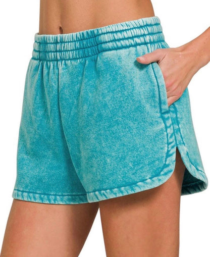 French Terry Acid Wash Pocket Short Teal