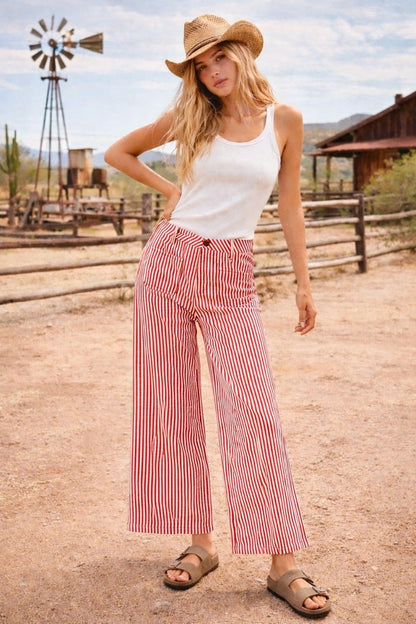 Wide Leg Stripe Pant Red