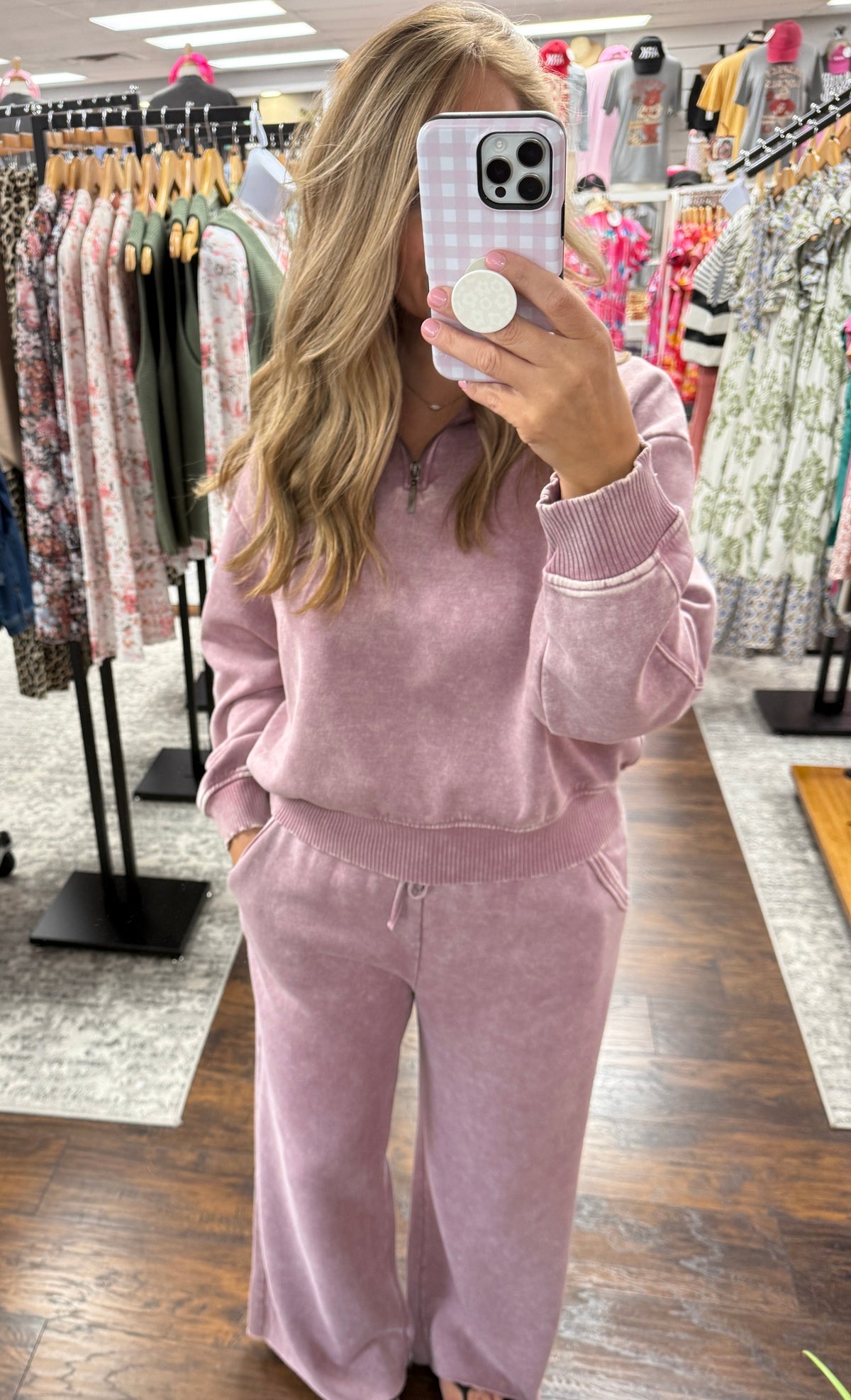 Mineral Wash Full Length Lounge Pant Rose
