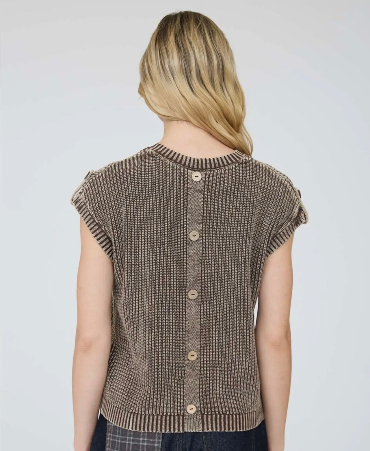 Mineral Washed Button Sweater Top Mocha