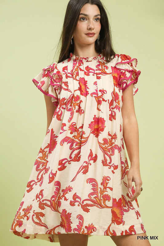 UMGEE Pink Mix Ruffle Sleeve Dress