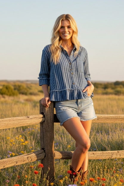 Bailey Denim Striped Peplum Top