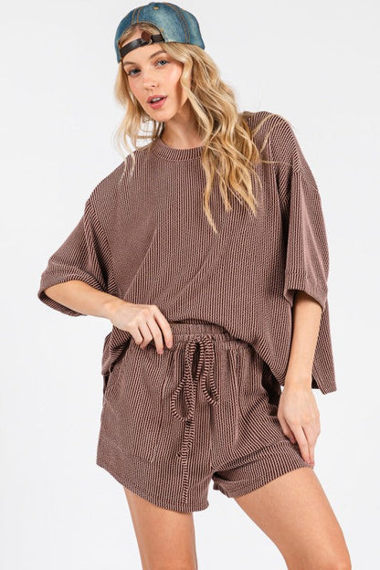 Evie Ribbed 2PC Shorts Set Cocoa