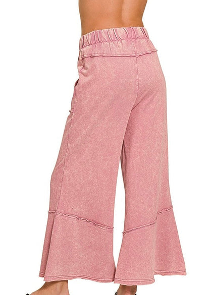 Mineral Wash Wide Leg Crop Pant Rose
