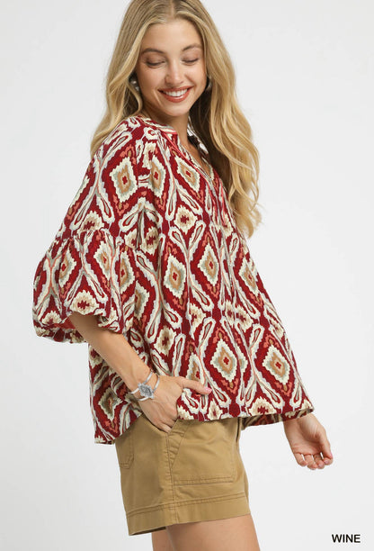 UMGEE Wine Boho Geo Top