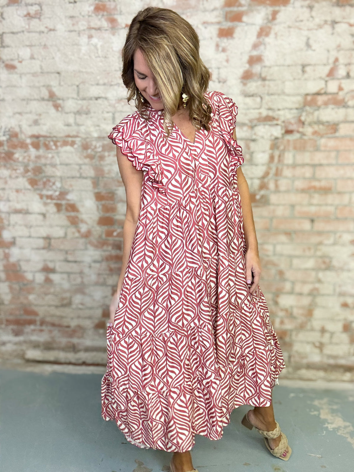 UMGEE Leaf Print Abstract Dress Rose