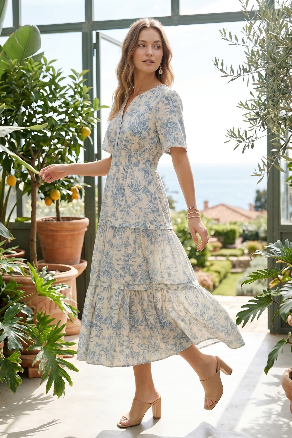 Catalina Blue Floral Tiered Dress